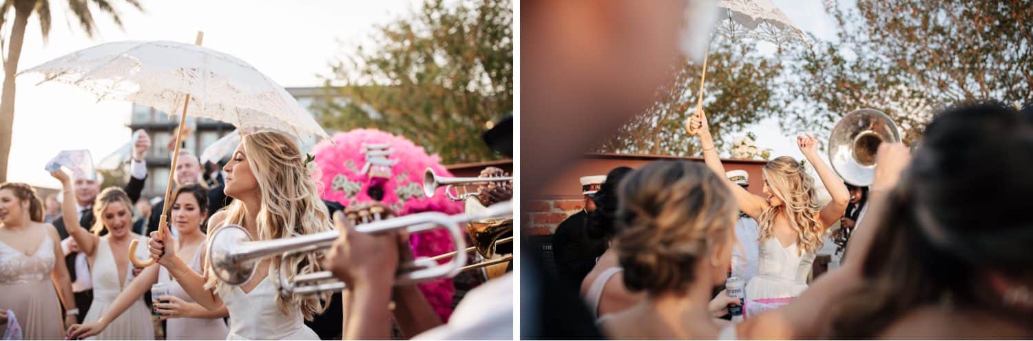 New Orleans Wedding Photographers - Bride in second line parade at their Race and Religious Wedding