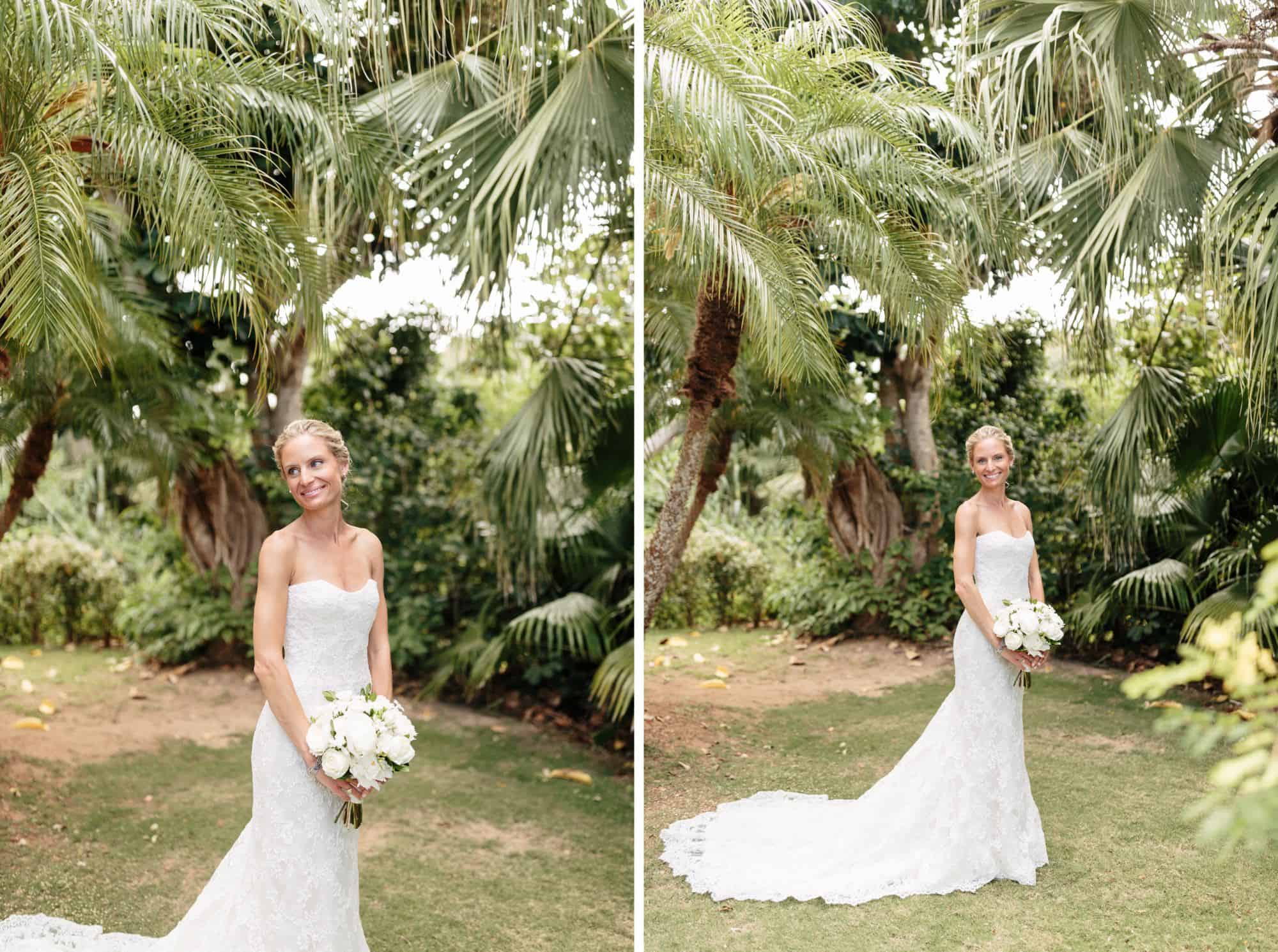 Bride wearing Monique Lhullier at Coral Beach Wedding Bermuda - Caribbean Wedding Photographers