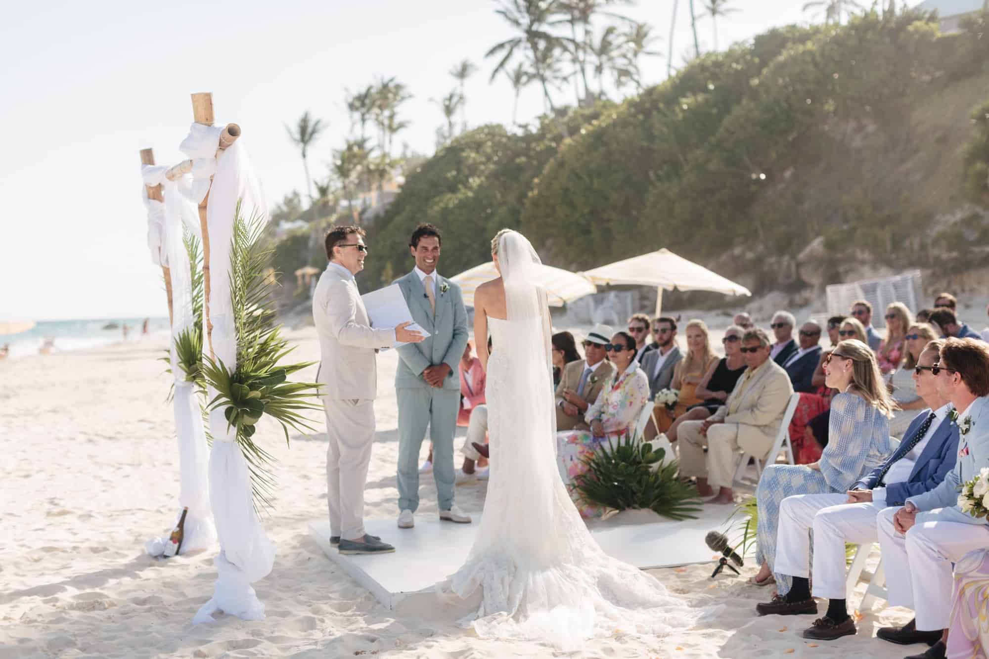 Bride wearing Monique Lhullier at Coral Beach Wedding Bermuda - Bermuda Wedding Photographers