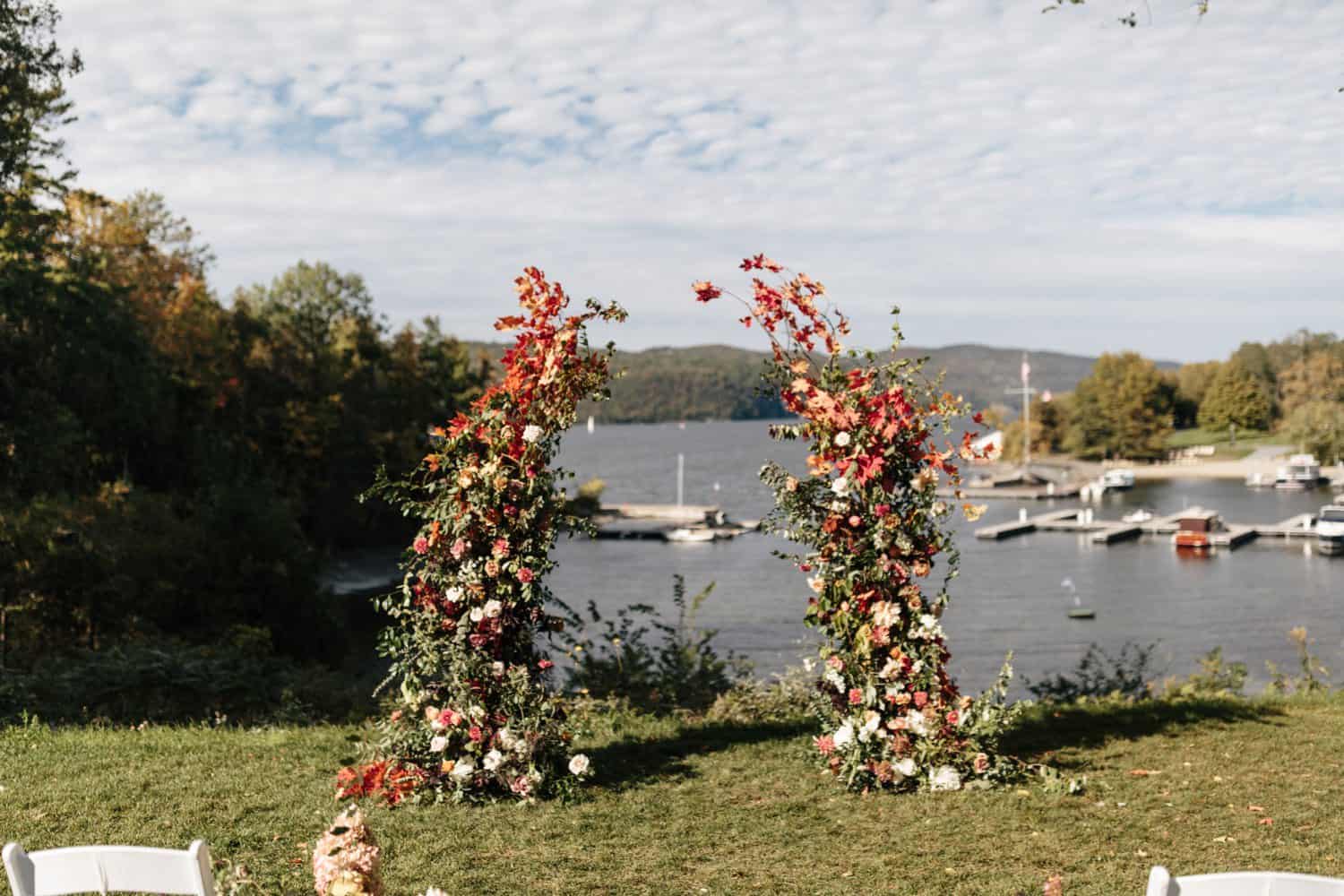 Vermont film wedding photography by The Light + Color. Apotheca Florals at Basin Harbor Wedding in Vergennes, VT 