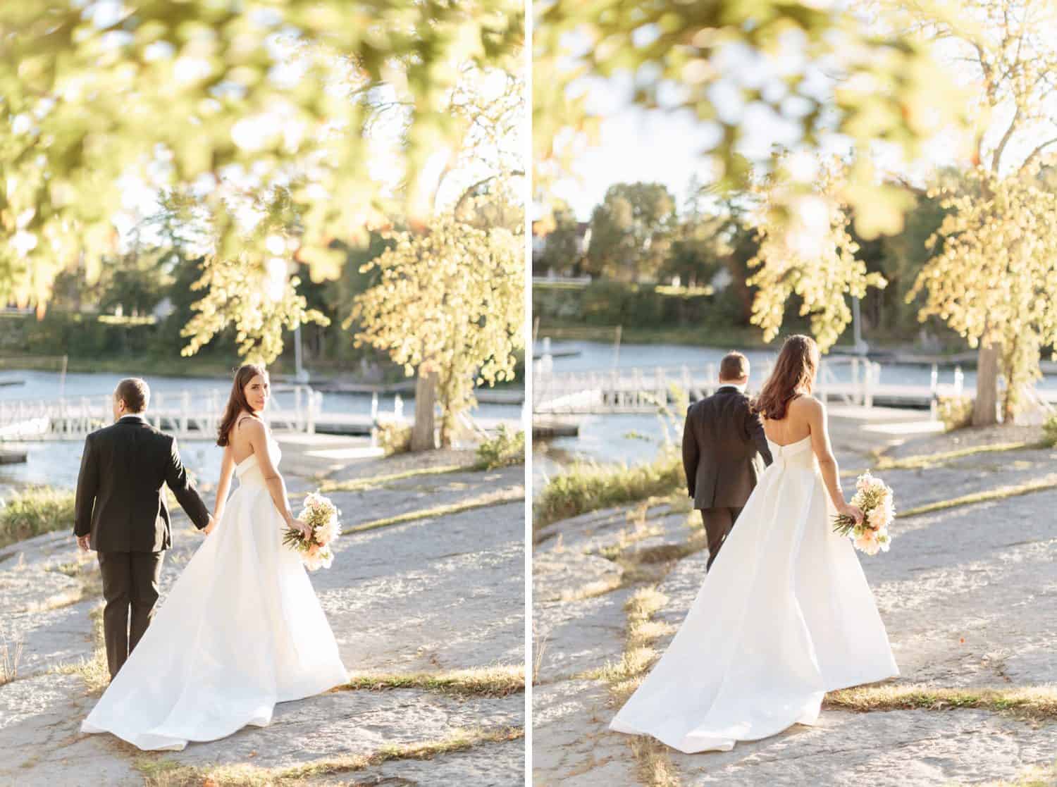 Bride in Allison Webb NYC at Basin Harbor wedding - Vermont wedding photographers