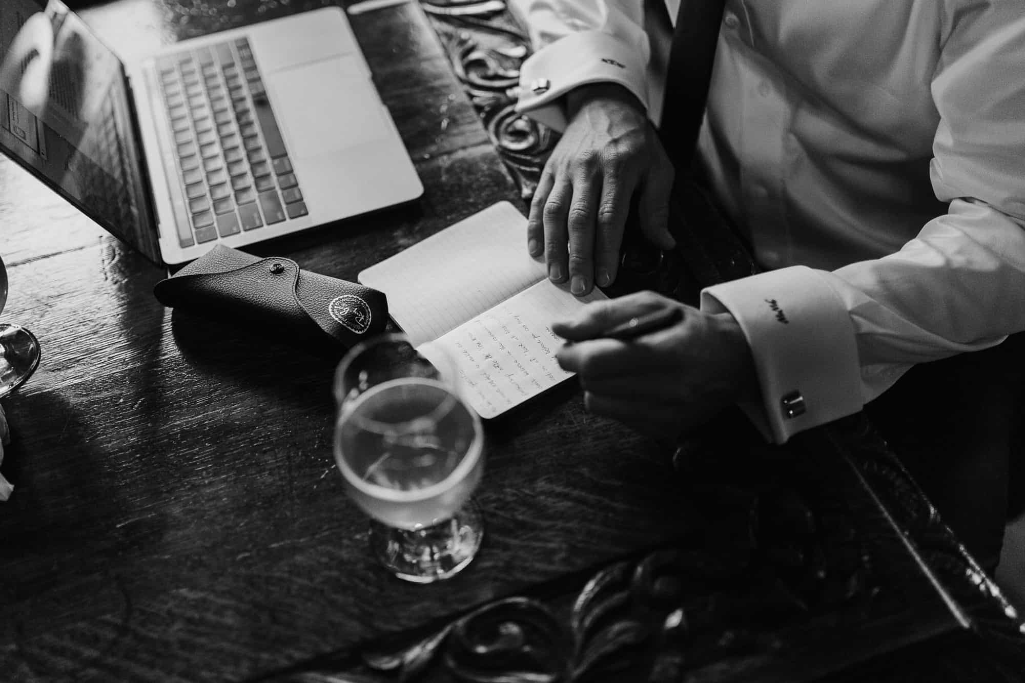 Groom writing vows at Shelburne Farms wedding | Vermont Wedding Photographers - The Light + Color Wedding Photography