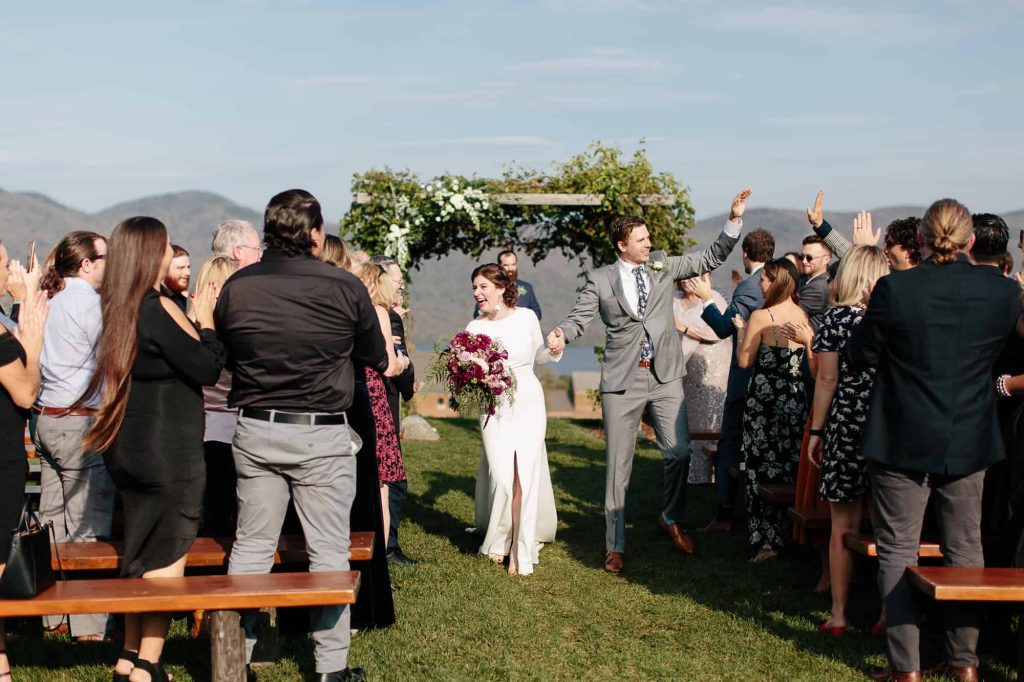 Recessional of Bride and Groom at Mountain Top Inn Wedding