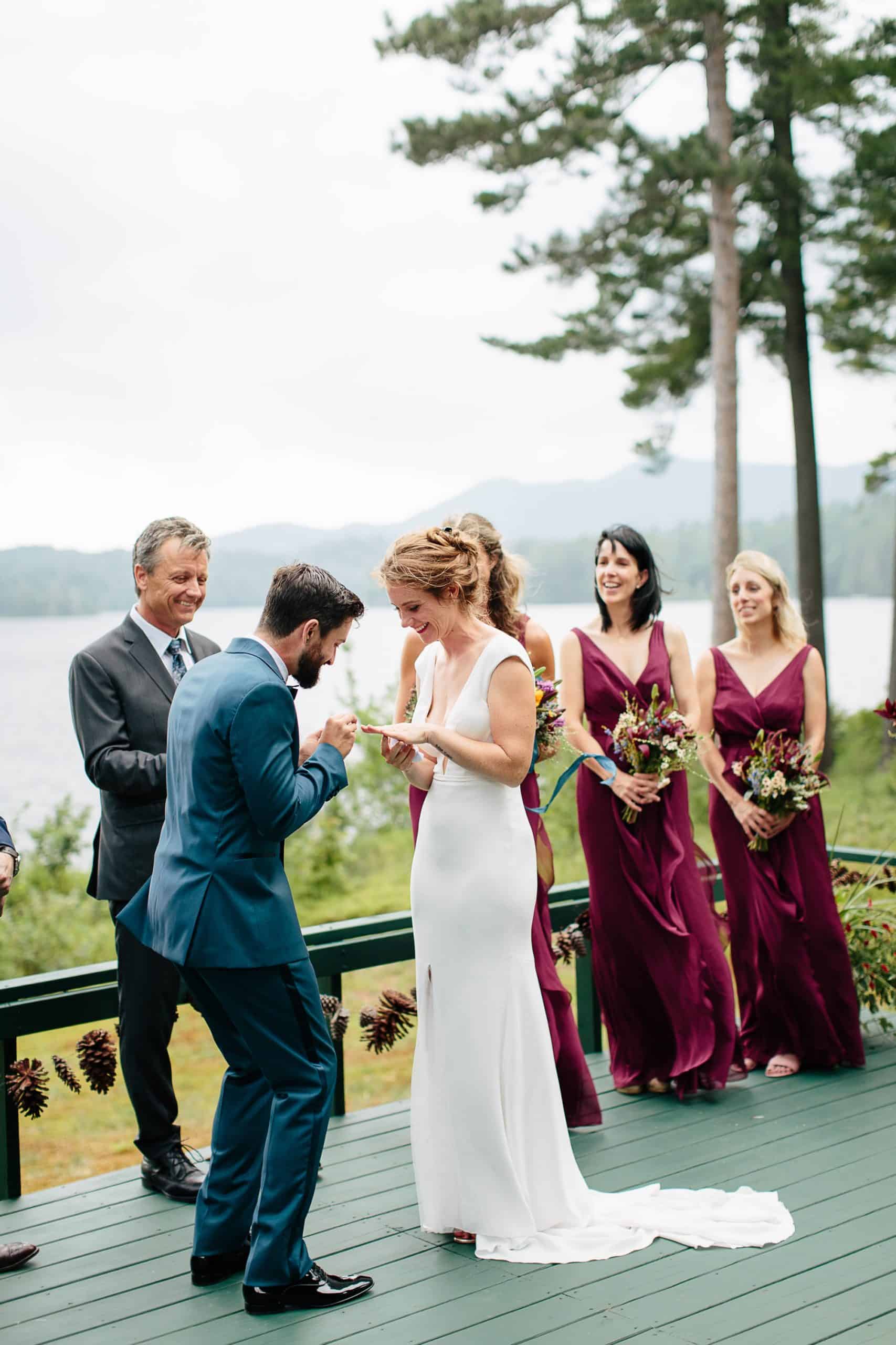 bride and groom portraits at Adirondack wedding on Upper Saint Regis - Wedding Photographers Adirondacks - The Light + Color