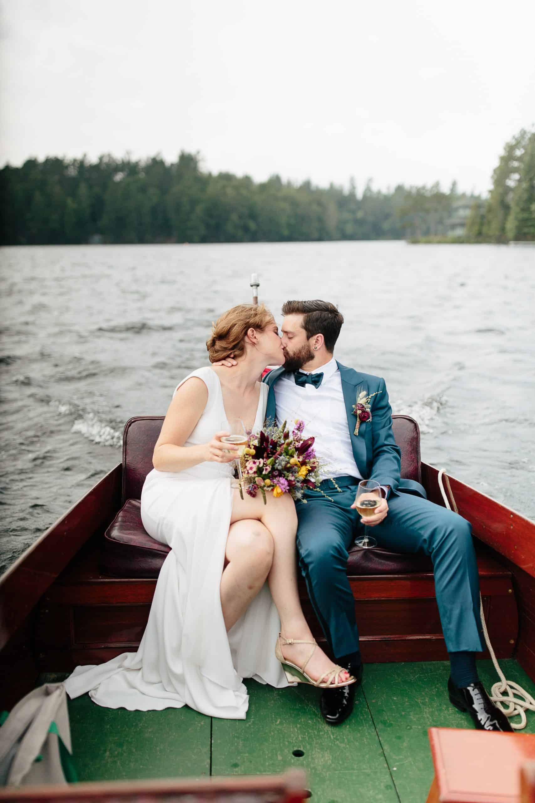 bride and groom portraits at Adirondack wedding on Upper Saint Regis - Wedding Photographers Adirondacks - The Light + Color
