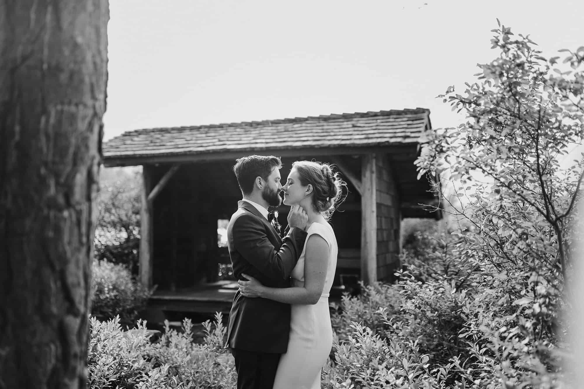 black and white portrait of bride and groom in the ADK - Wedding Photographer Adirondacks - The Light + Color