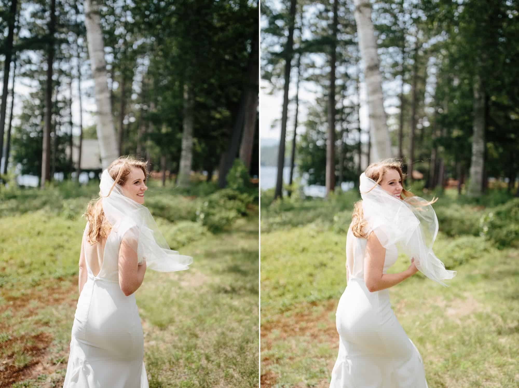 Bride walking to her first look at her Adirondack Wedding - Wedding Photographers Adirondacks - The Light + Color