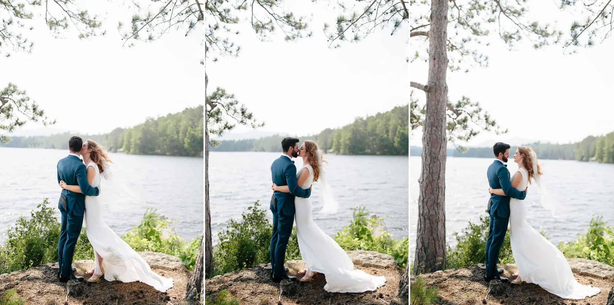 bride and groom portraits at Adirondack wedding on Upper Saint Regis - Wedding Photographers Adirondacks - The Light + Color