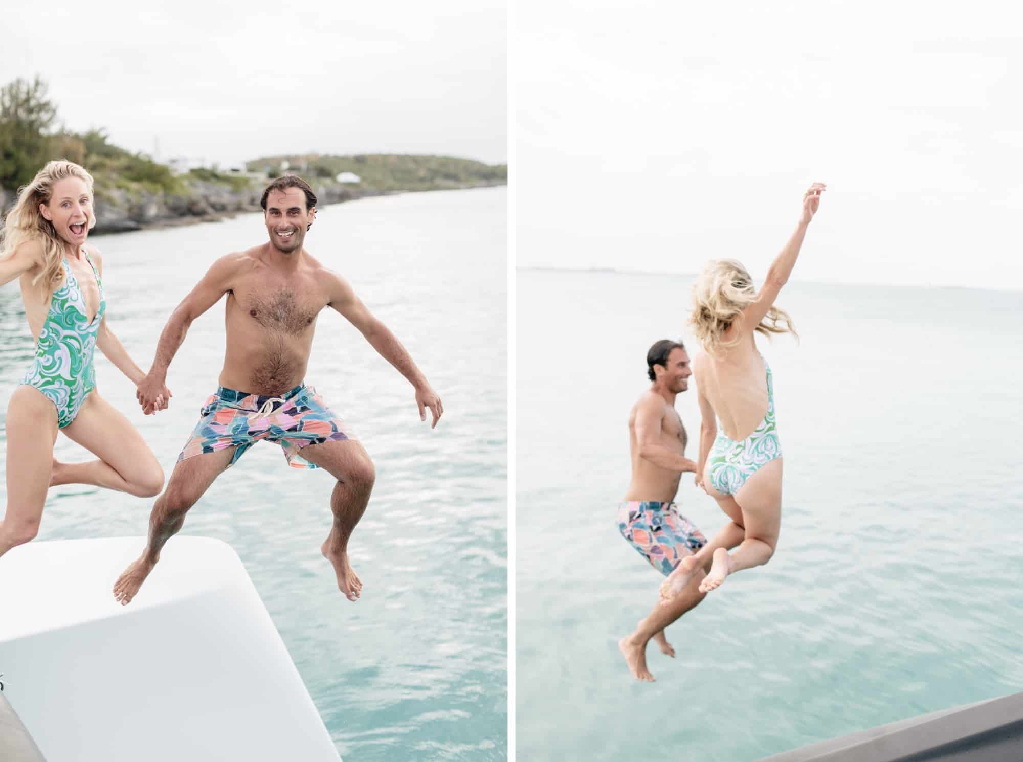 Coral beach club wedding Bermuda - Bride and groom jumped in the ocean