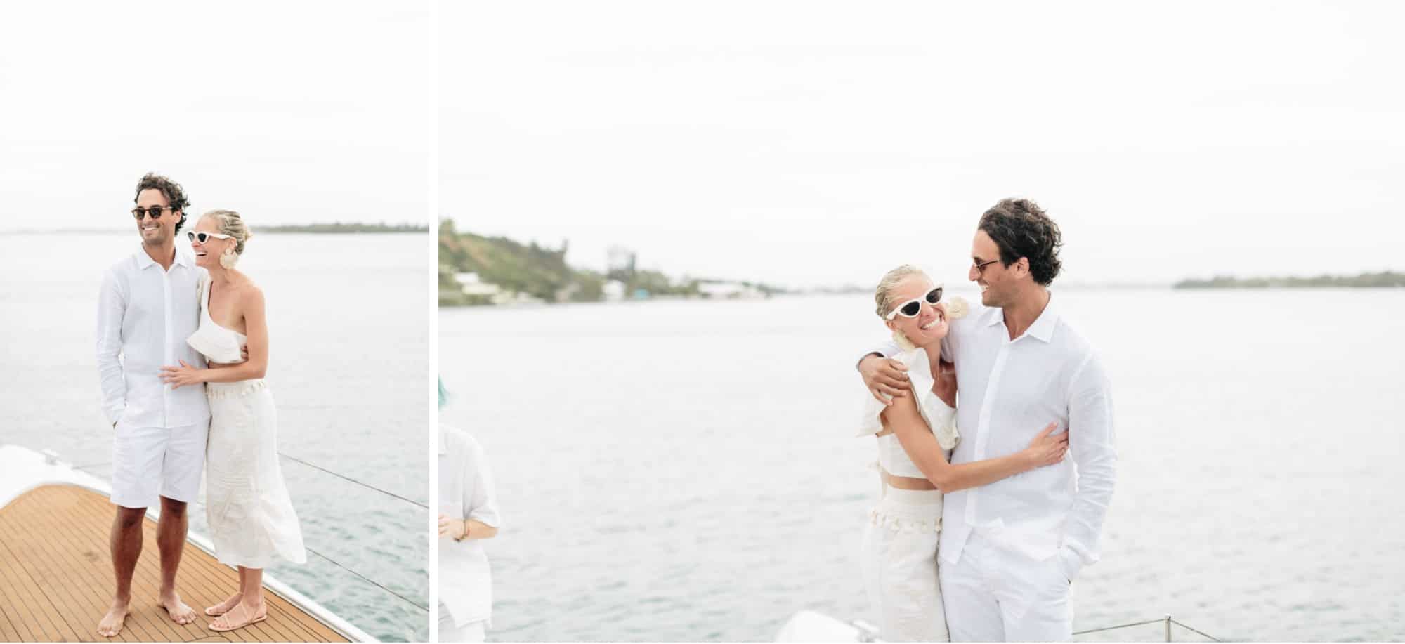 Coral beach club wedding bermuda - Bride and Groom on catamaran around Bermuda