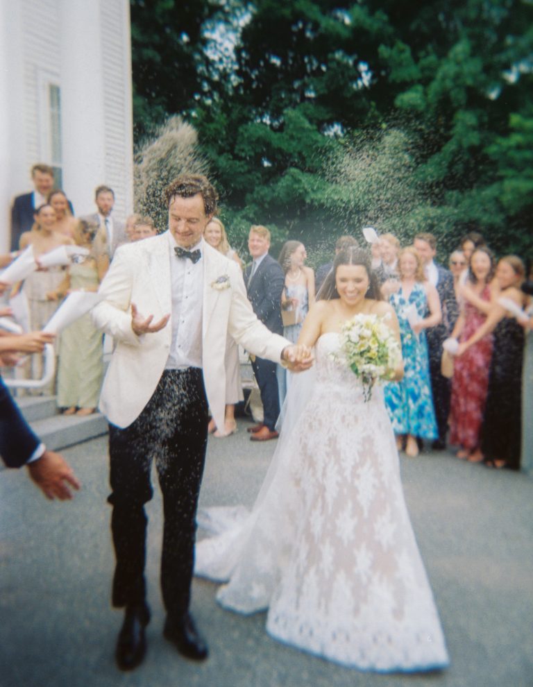 Bride and Groom leave wedding in Norwich, Vermont photographed by Vermont wedding photographer The Light + Color